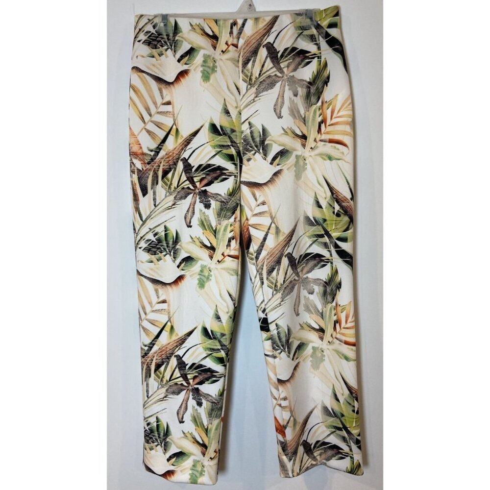 Joseph Ribkoff Pants Pull On Stretch Straight Leg Cream Green Tropical 12